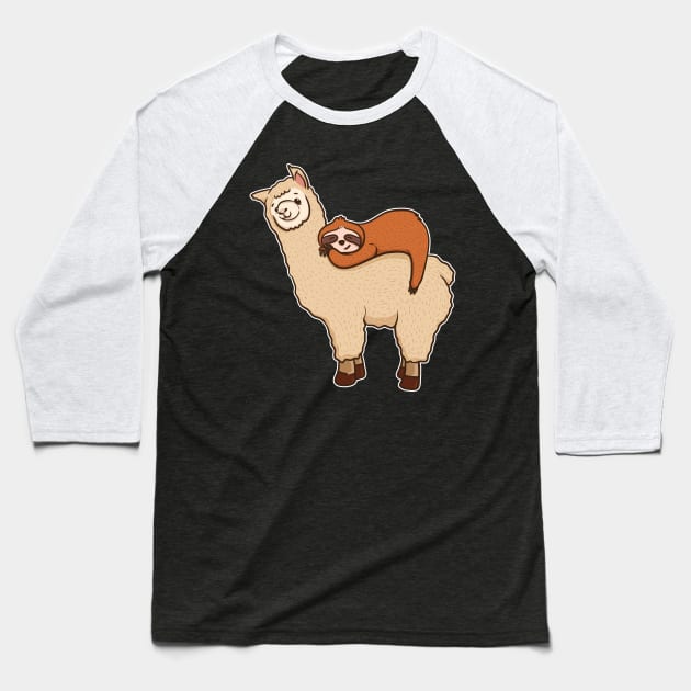 Cute & Funny Sloth Sleeping on Llama Friend Baseball T-Shirt by theperfectpresents